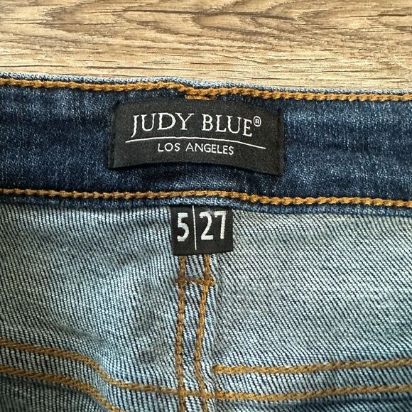 Judy Blue Button Fly Skinny Jeans Size 5/27 Dark Wash Raw Hem Womens High Rise - Picture 5 of 5